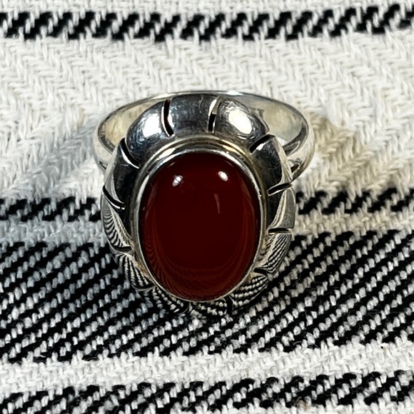 Vintage Sterling Carnelian Amber Stone Ring - Picture 6 of 12